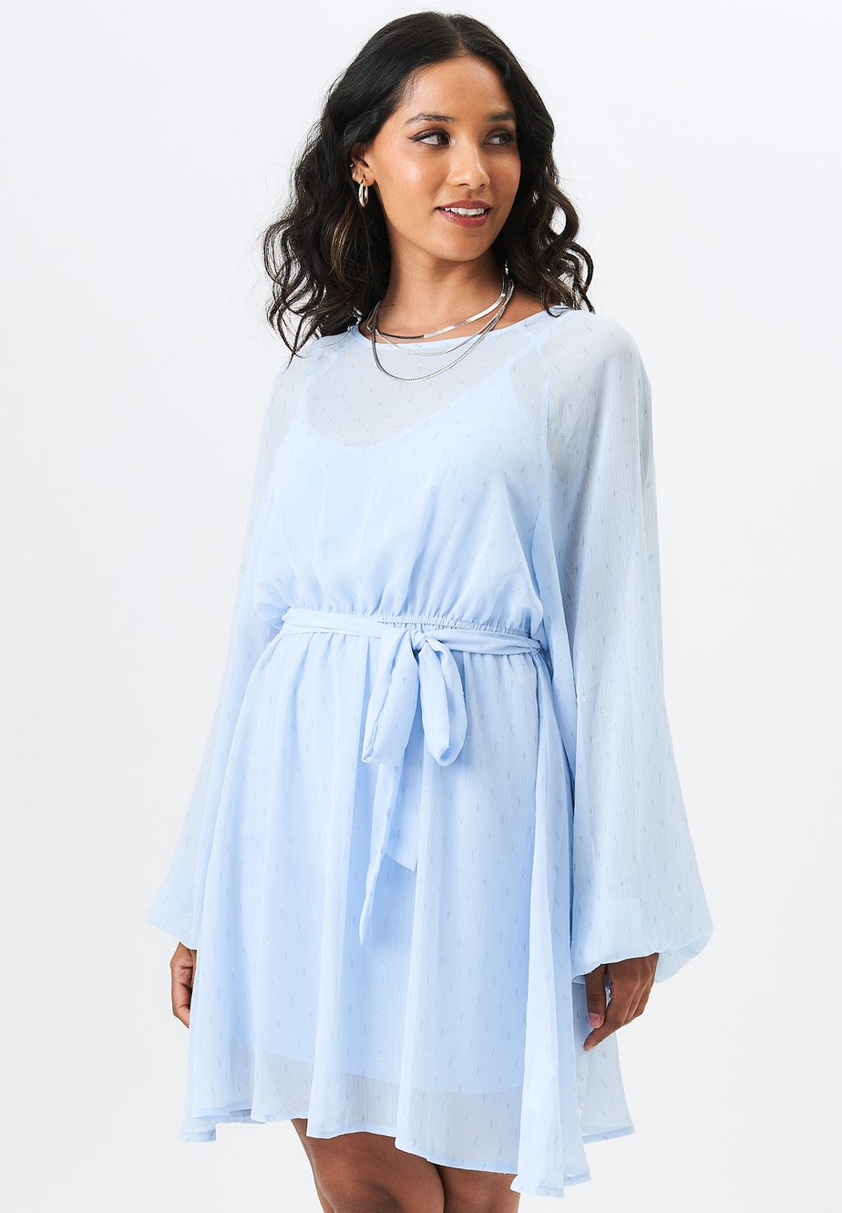Gini London Blue Long Sleeve Chiffon Foil Mini Dress