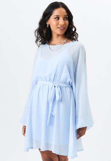 Gini London Blue Long Sleeve Chiffon Foil Mini Dress