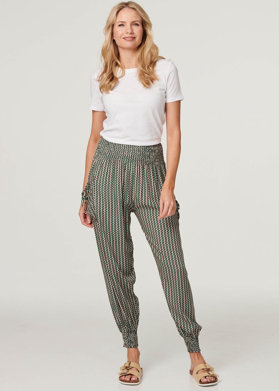 Izabel London Khaki Stripe Print Pocket Detail Harem Pants