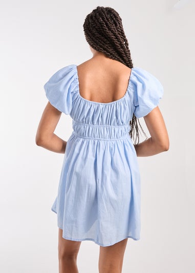 Pink Vanilla Blue Puff Sleeve Mini Dress with Shorts