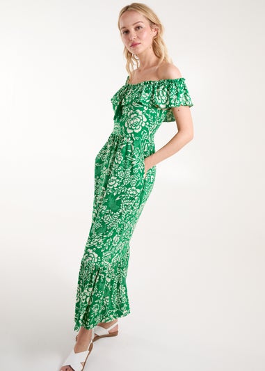 Blue Vanilla Green Off The Shoulder Hanky Hem Midi Dress