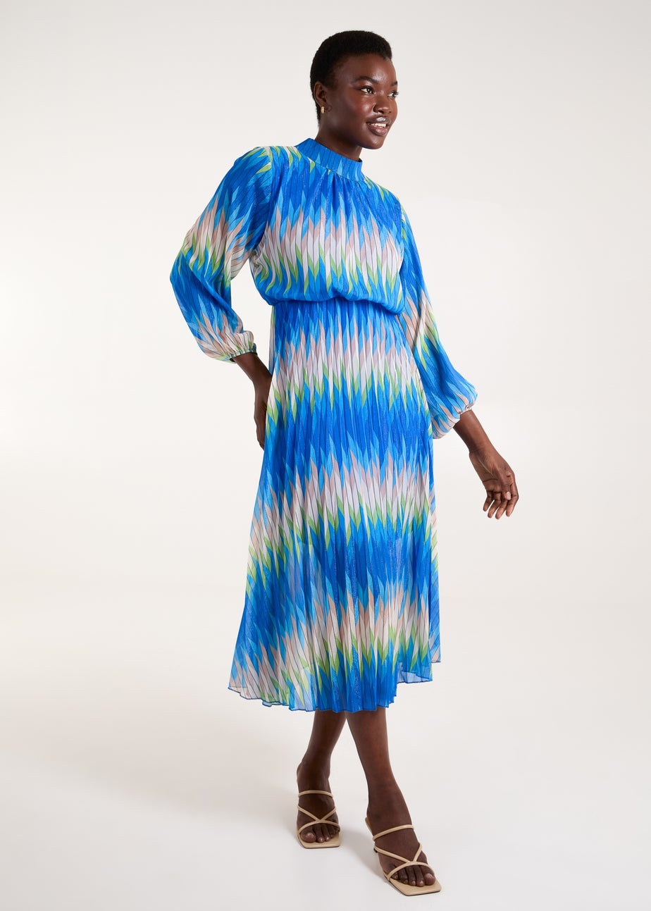 Blue Vanilla Blue Chevron Print High Neck Dress