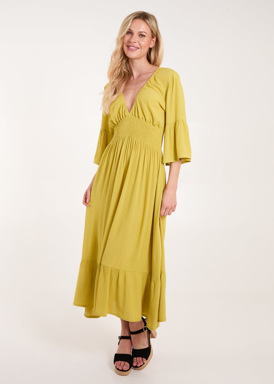 Blue Vanilla Yellow Shirred Empire Bust Dress