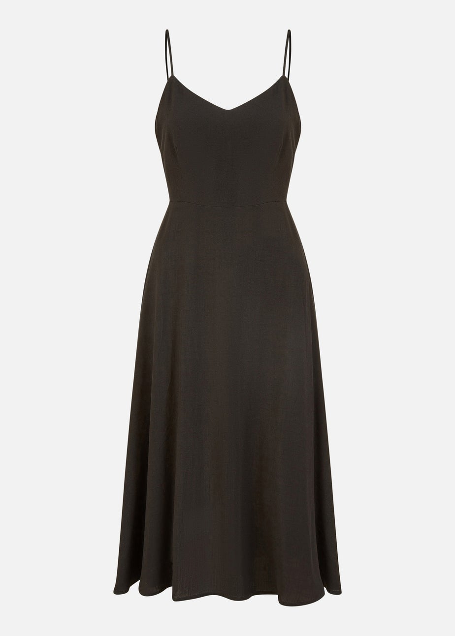 Yumi Black Viscose Tie Back Midi Sun Dress