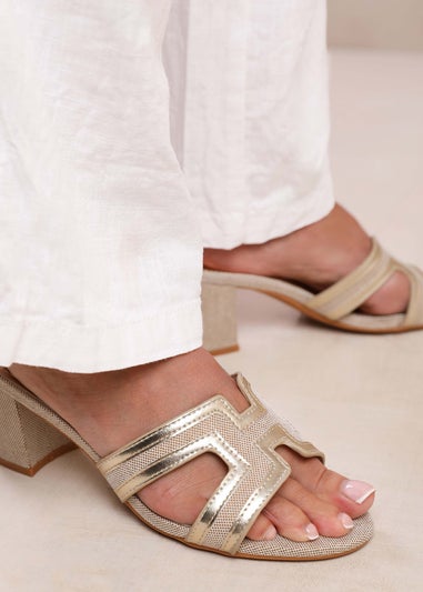 Where's That From Drama Gold Metallic Strappy Block Heel Sandals