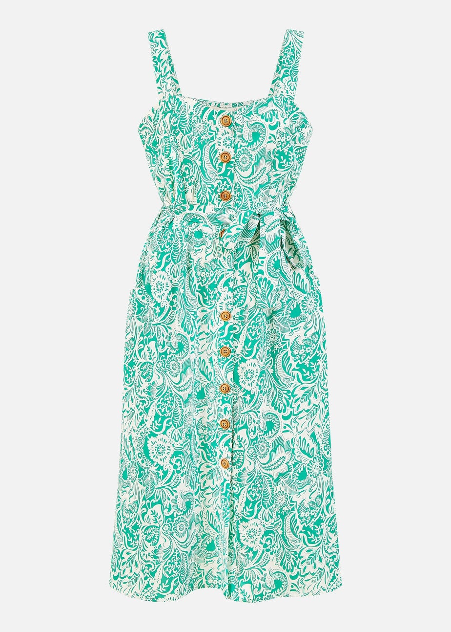 Yumi Paisley leaf Print Midi Sundress  In Green