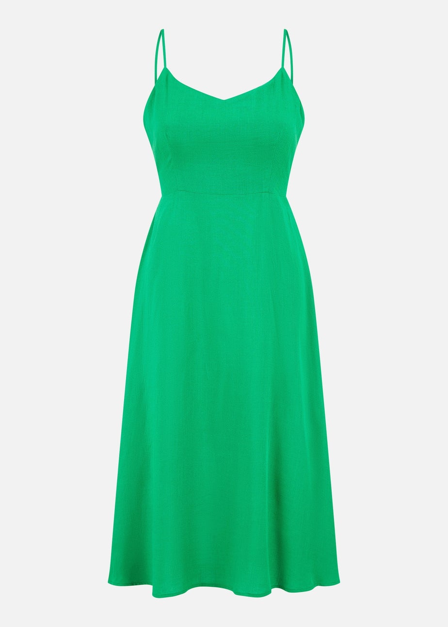 Yumi Green Viscose Tie Back Midi Sun Dress