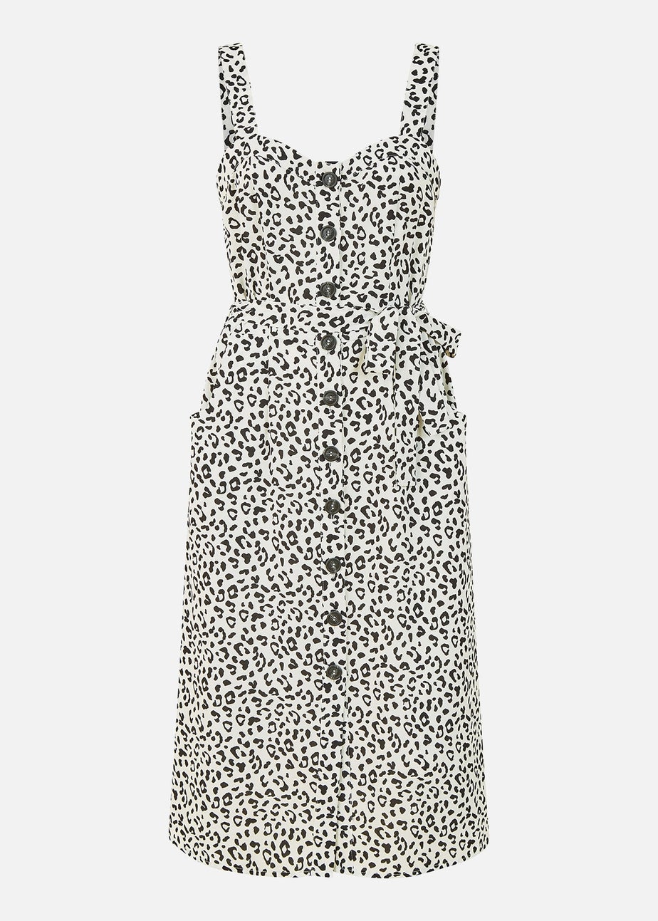 Yumi White Animal Print Button Up Sundress