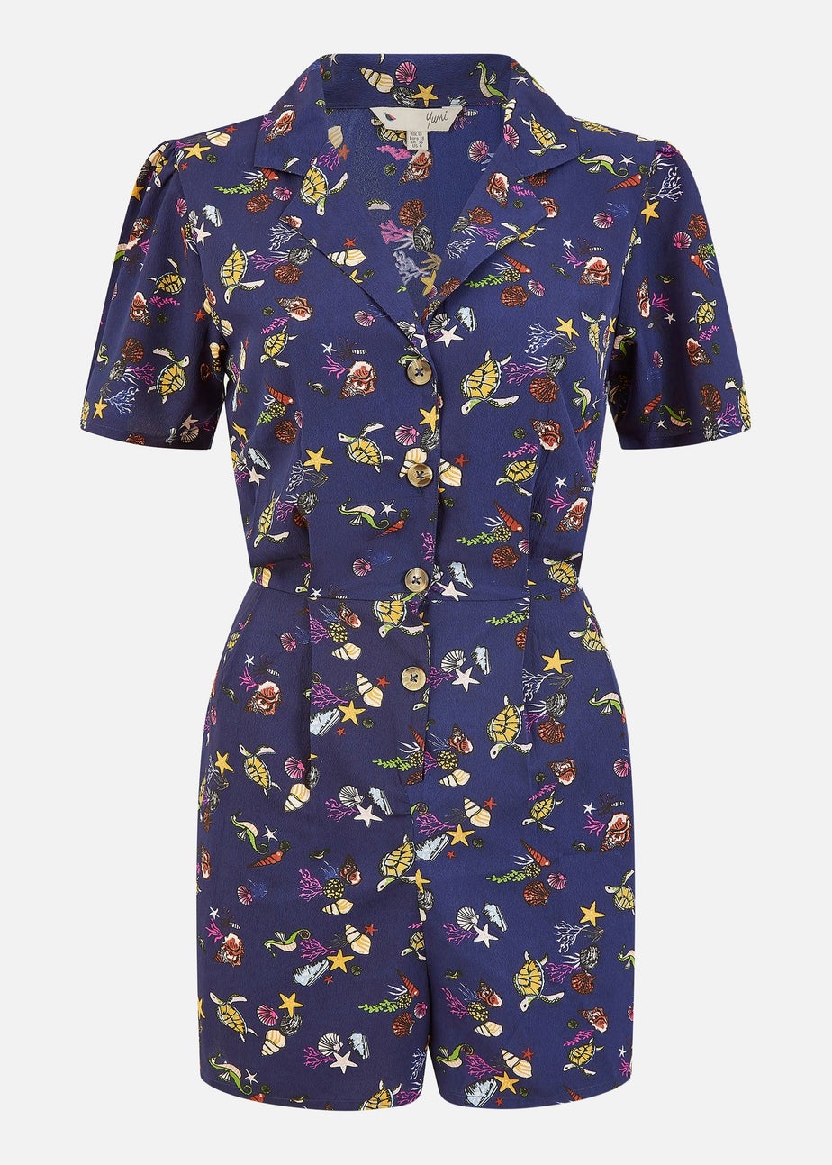 Yumi Navy Recycled Sealife Playsuit