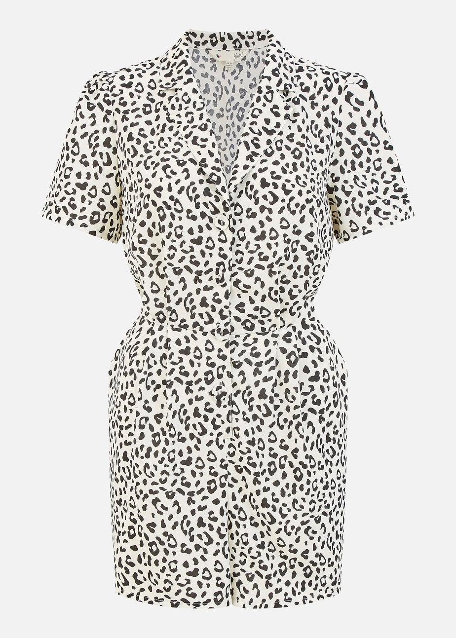Yumi White Leopard Print Playsuit