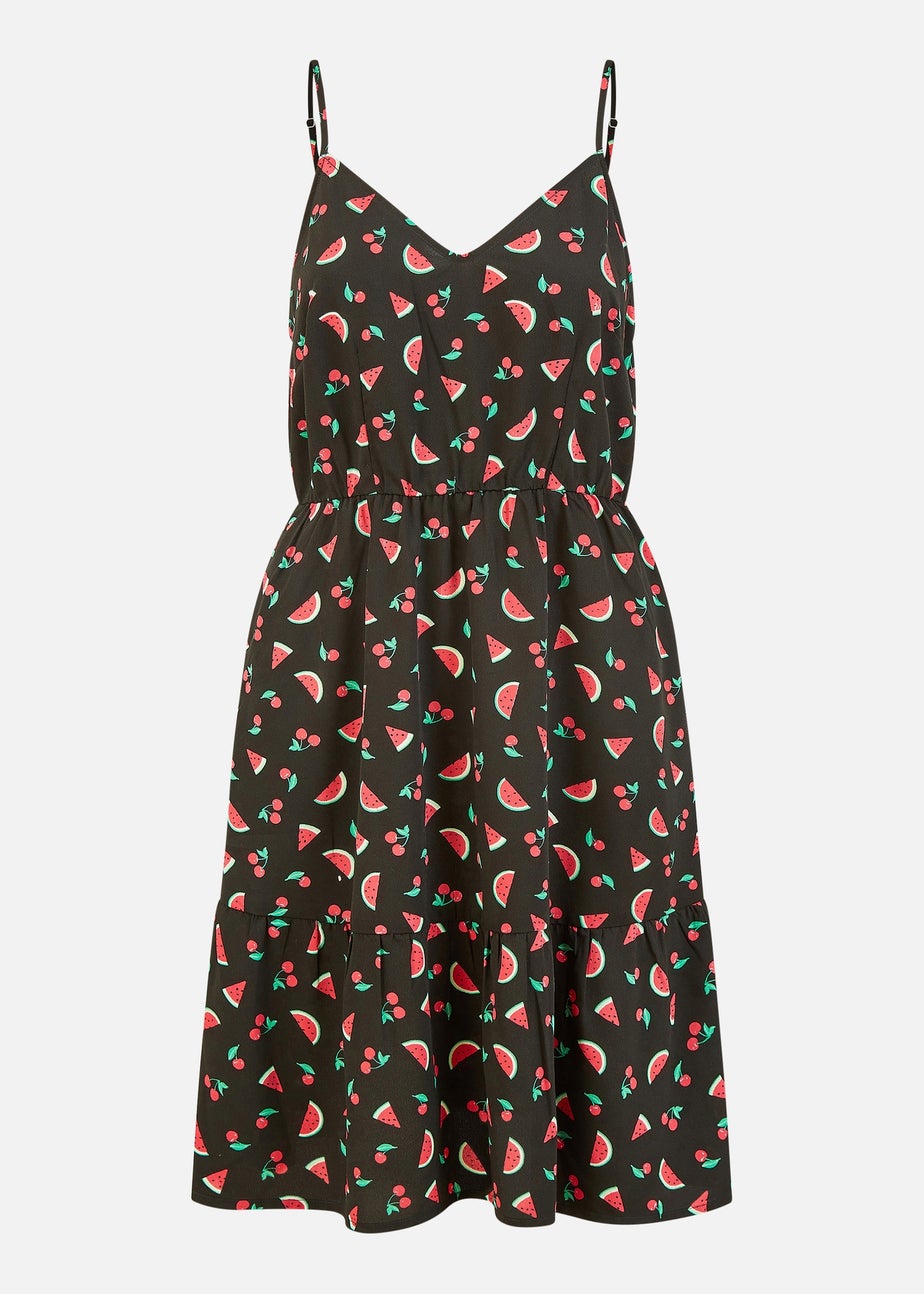 Yumi Black Recycled Fabric Watermelon Print Sundress
