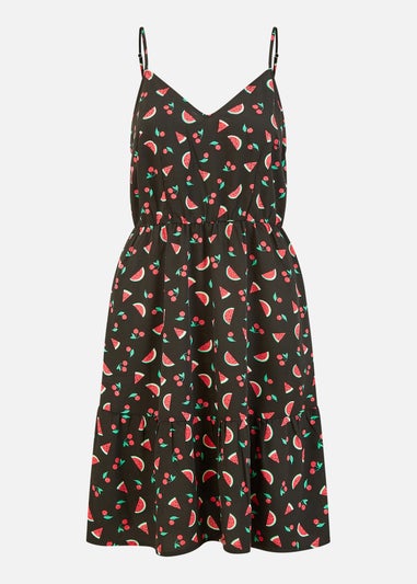 Yumi Black Recycled Fabric Watermelon Print Sundress