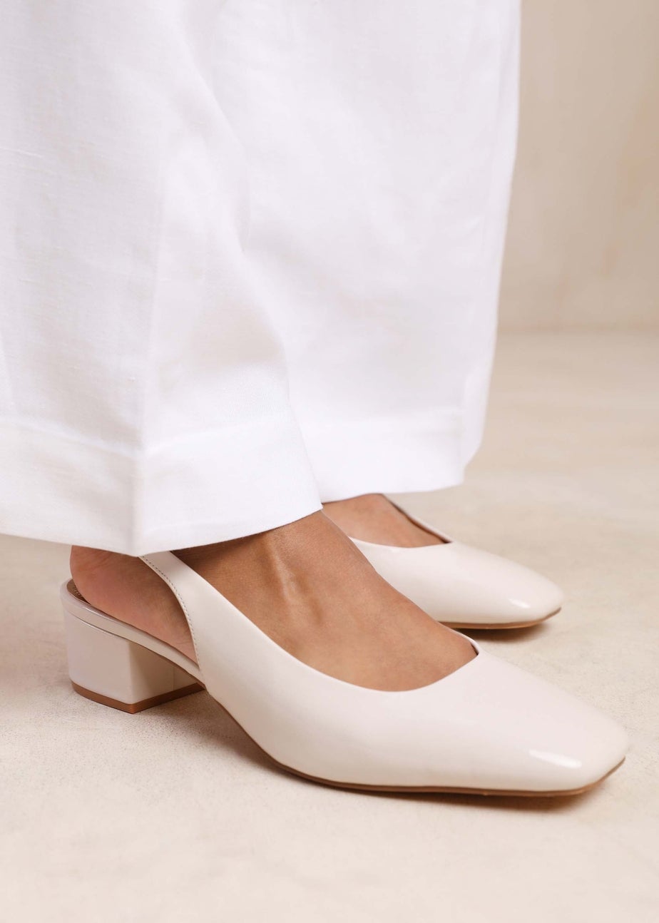 Where's That From Michigan Cream Patent Square Toe Slingback Heels