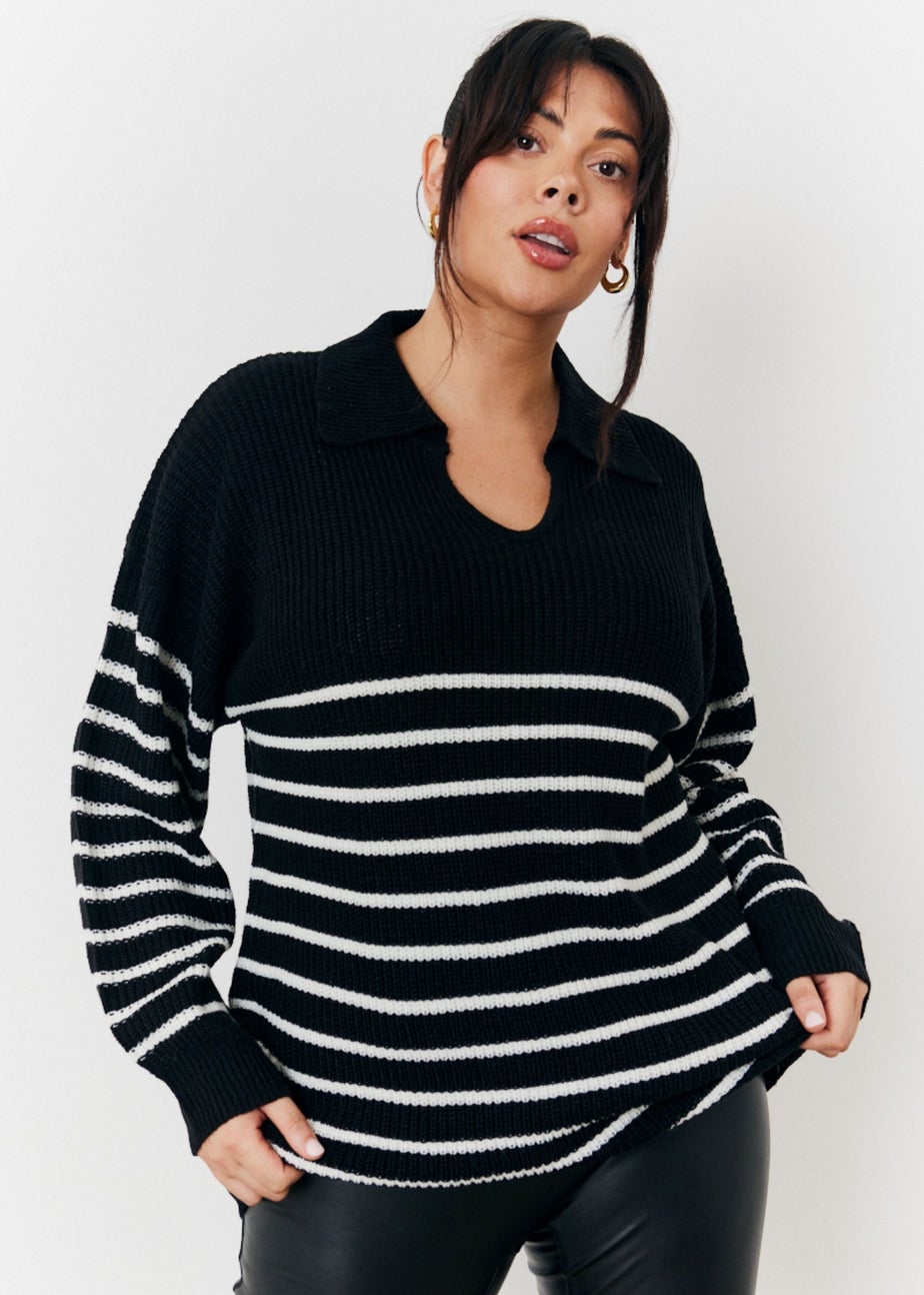 In The Style Monochrome Stripe Collared Knit Jumper