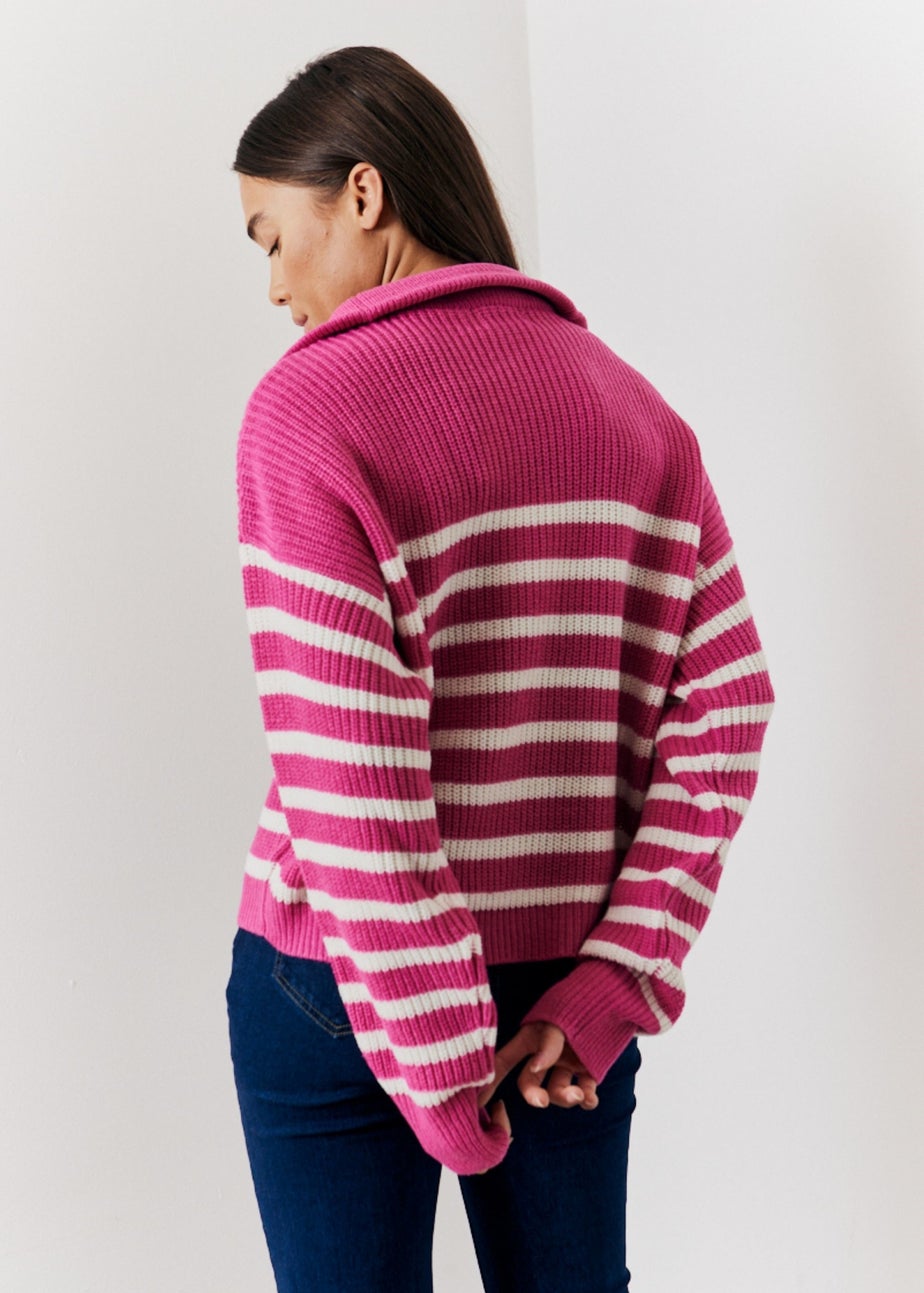In The Style Berry Stripe 3/4 Zip Jumper