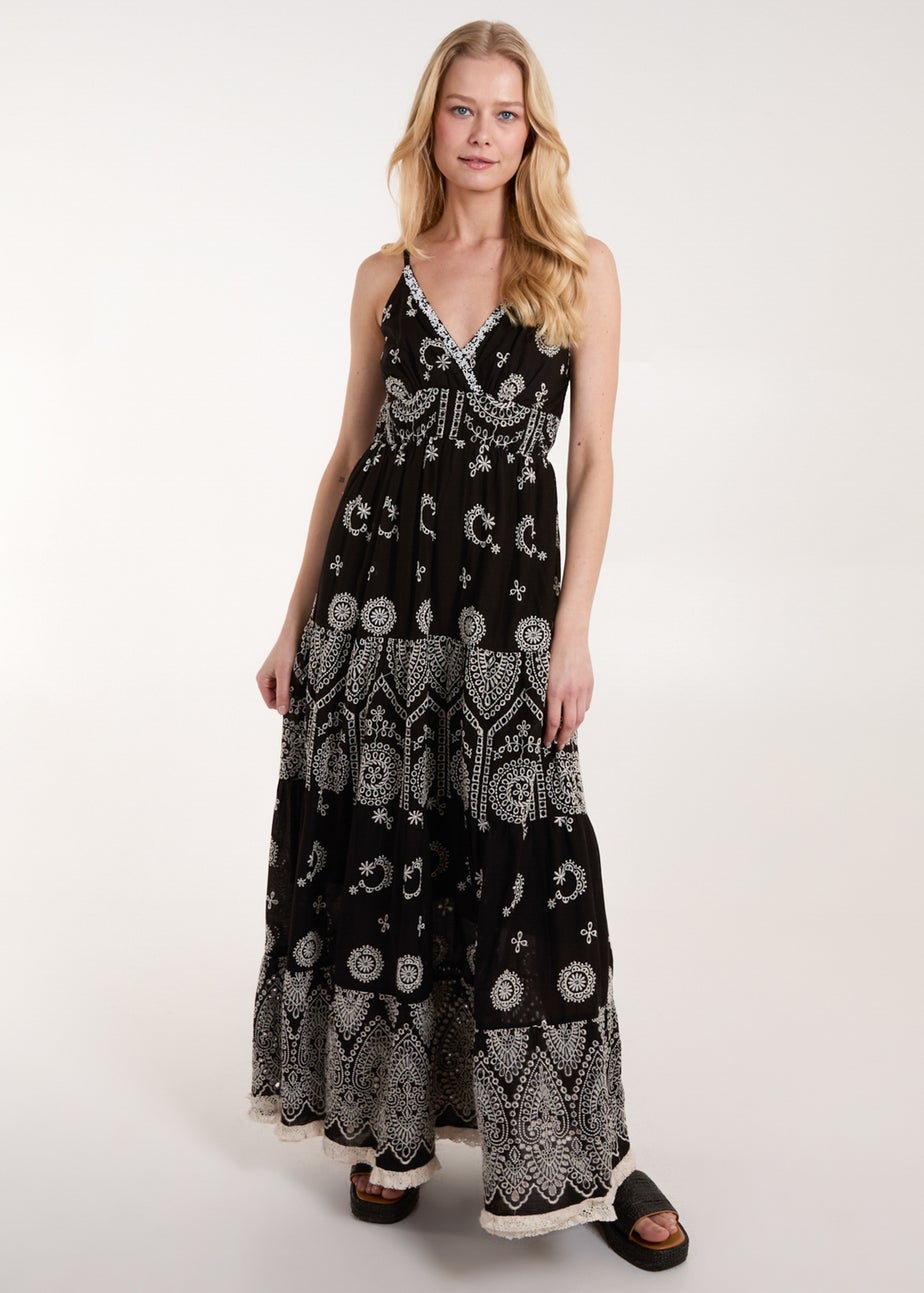 Blue Vanilla Black Cami Maxi Dress With Embroidery