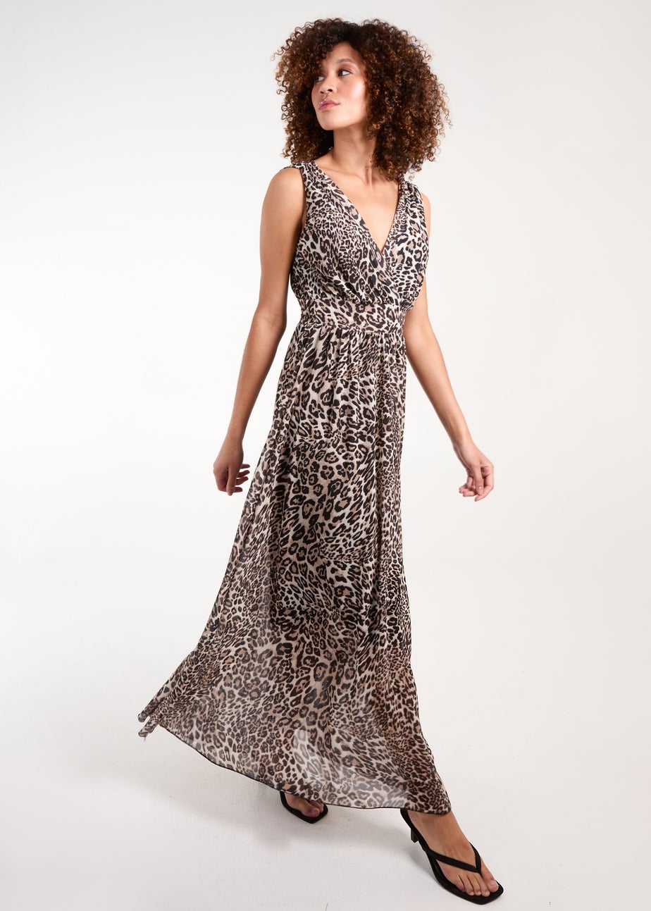 Blue Vanilla Brown Leopard Print Maxi Dress