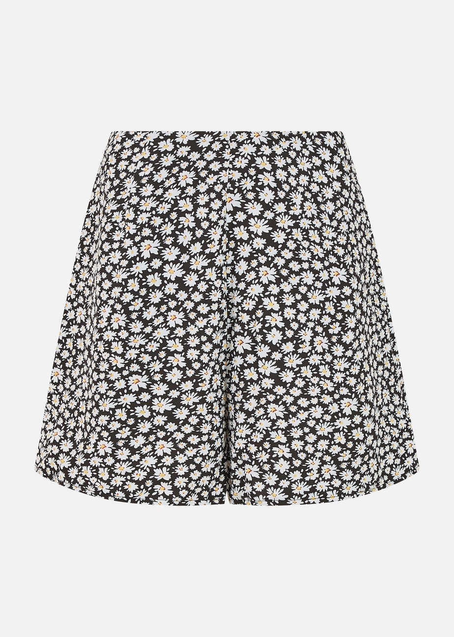 Mela Black Daisy Print Skater Shorts With Pockets
