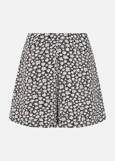 Mela Black Daisy Print Skater Shorts With Pockets