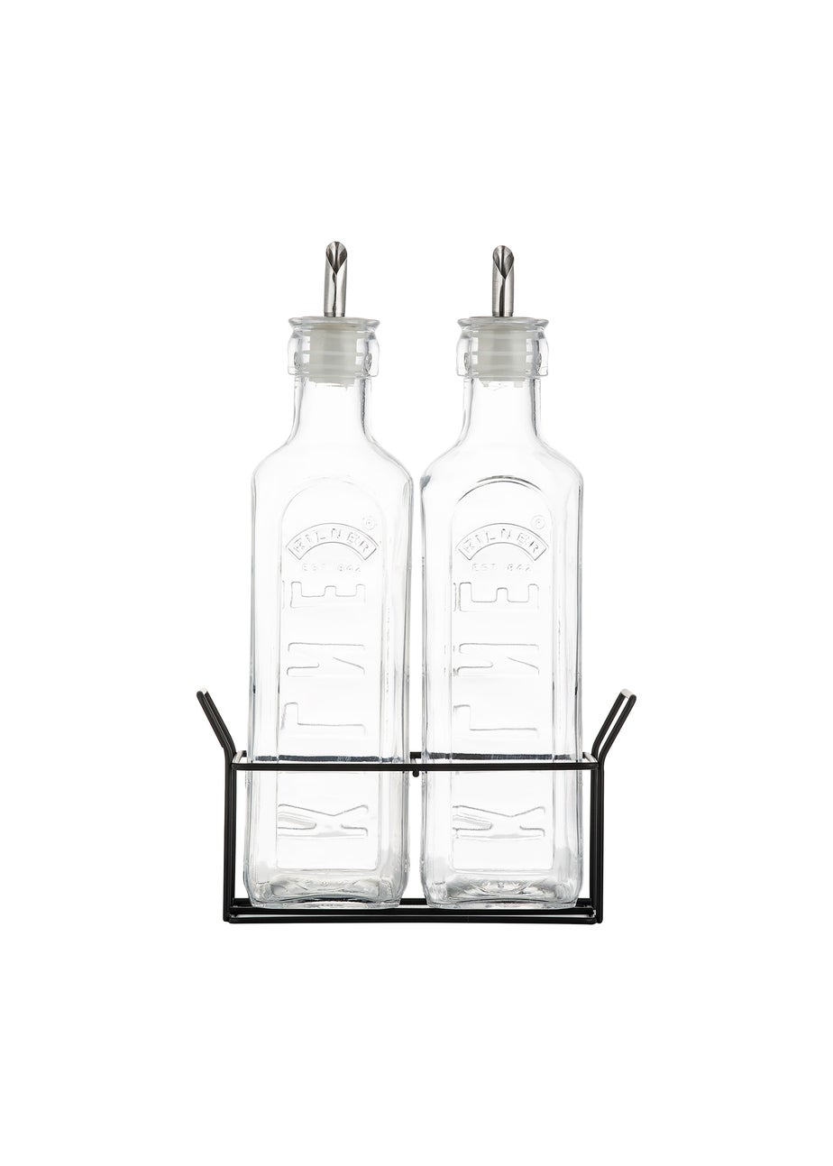 Kilner Set of 2 Oil Bottles & Metal Rack (600ml)