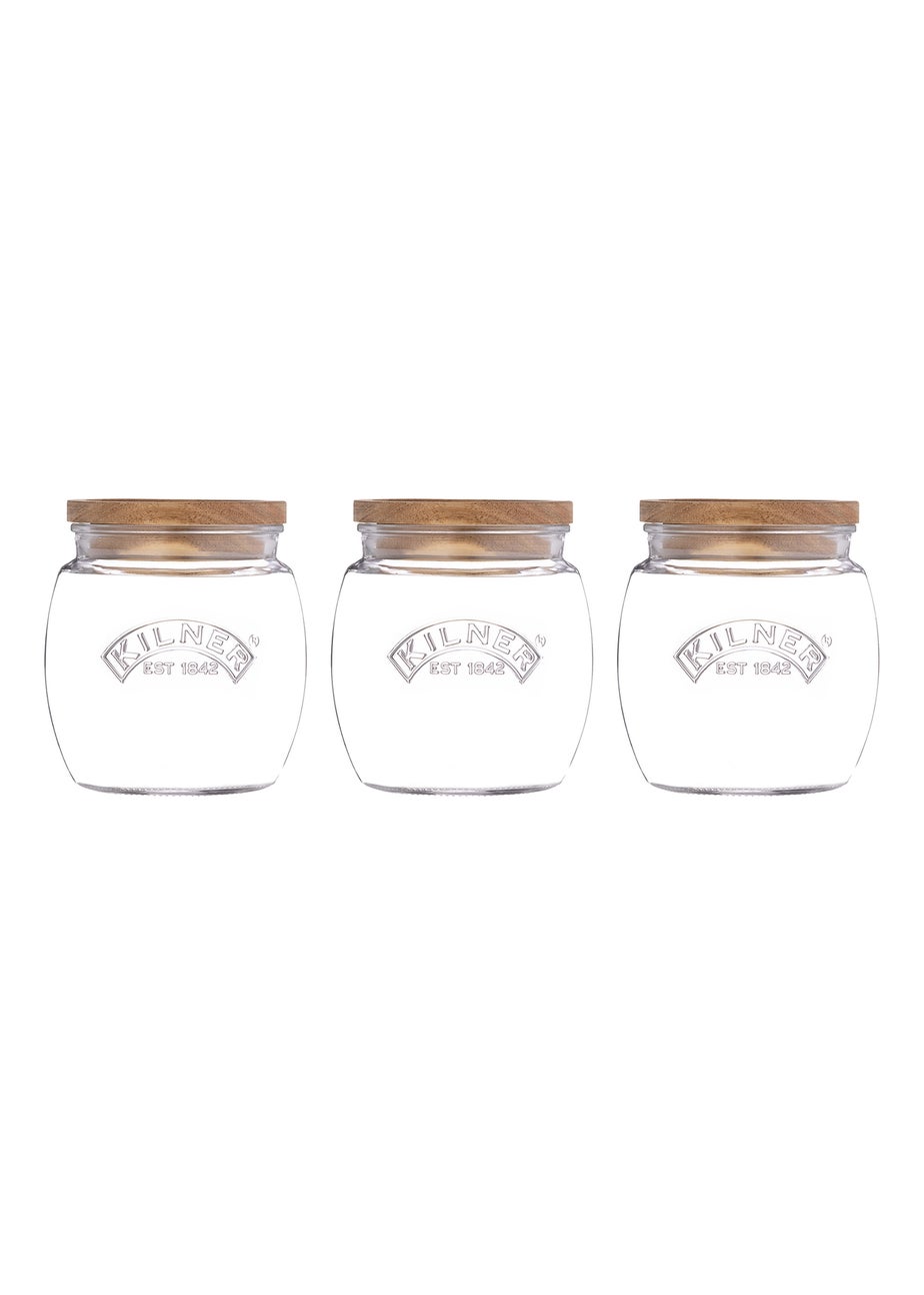 Kilner Set of 3 Universal Wooden Lid Jars ( 0.8l )