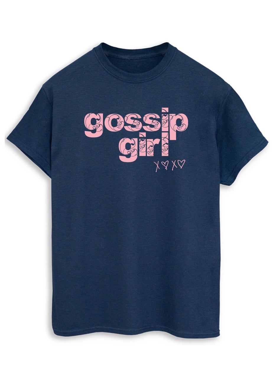 Gossip Girl Swirl Logo Women Navy Boyfriend Fit Graphic T-Shirt