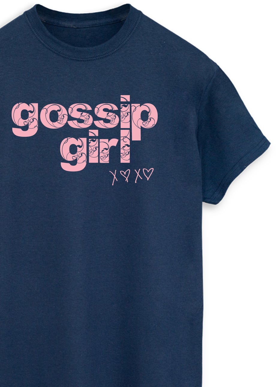 Gossip Girl Swirl Logo Women Navy Boyfriend Fit Graphic T-Shirt