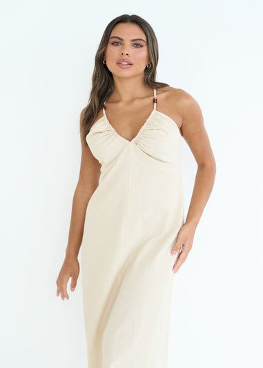 Urban Bliss Beige Linen Blend Beaded Maxi Dress