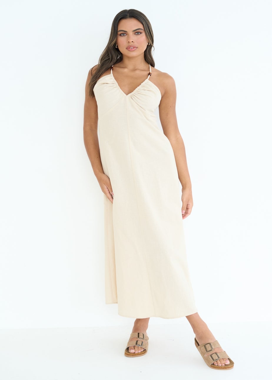 Urban Bliss Beige Linen Blend Beaded Maxi Dress