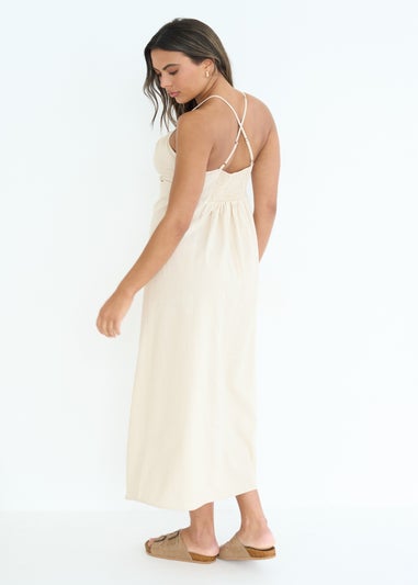 Urban Bliss Beige Linen Blend Beaded Maxi Dress