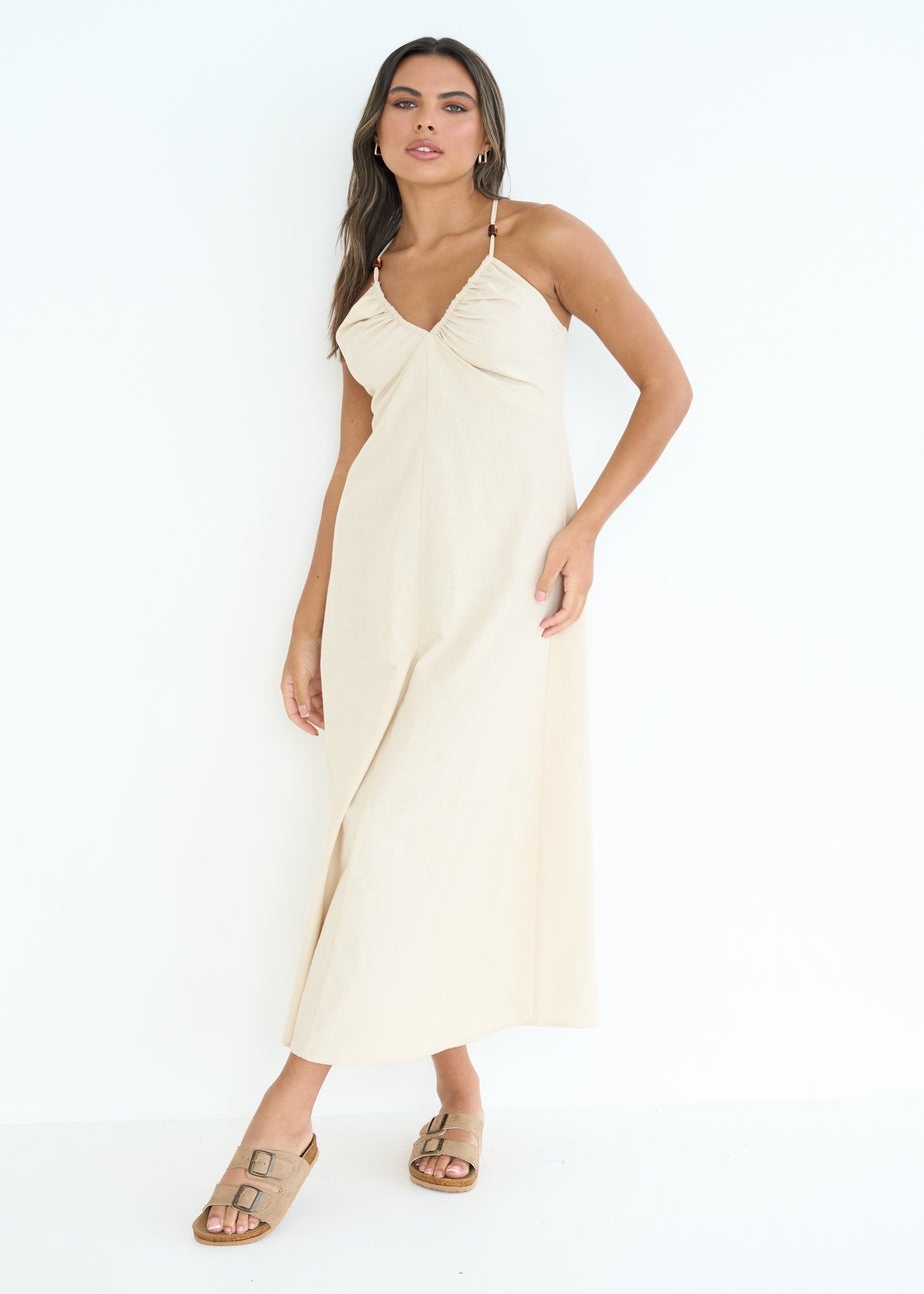 Urban Bliss Beige Linen Blend Beaded Maxi Dress