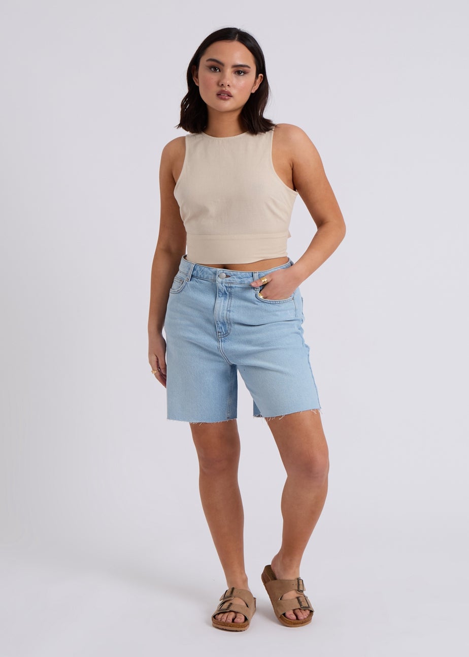 Urban Bliss Beige Linen Blend Tie Back Top