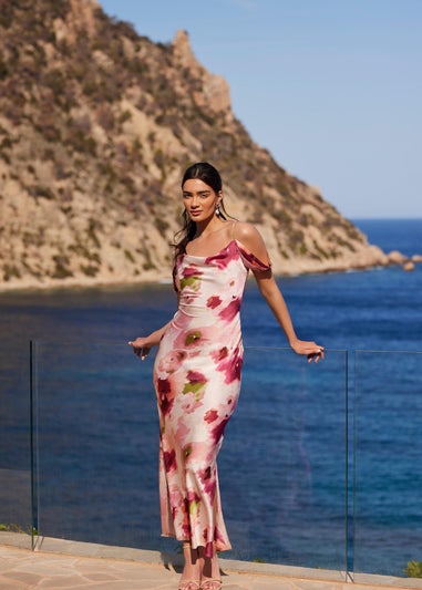 Quiz Pink Marble Print Drop Shoulder Maxi Dress