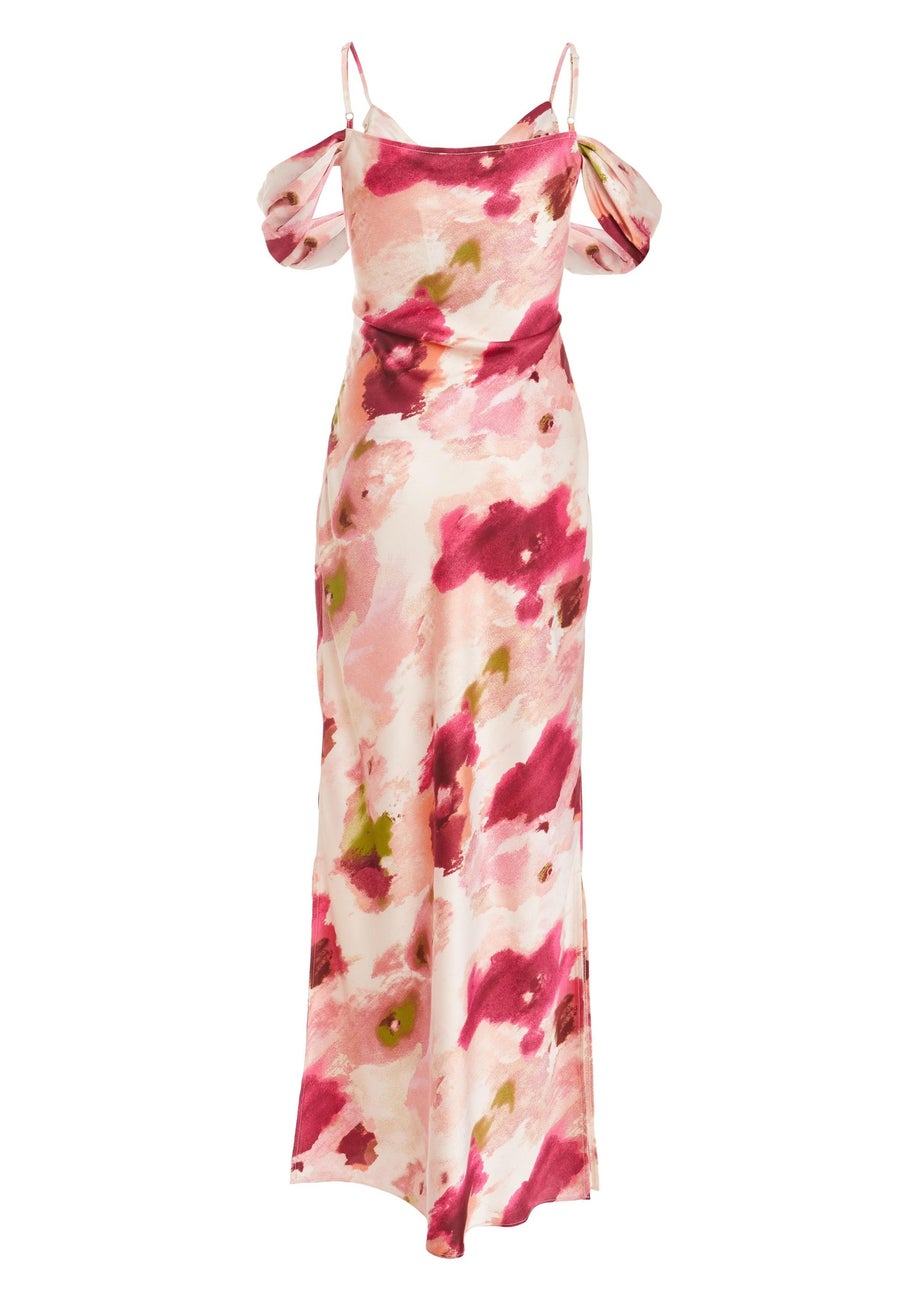 Quiz Pink Marble Print Drop Shoulder Maxi Dress
