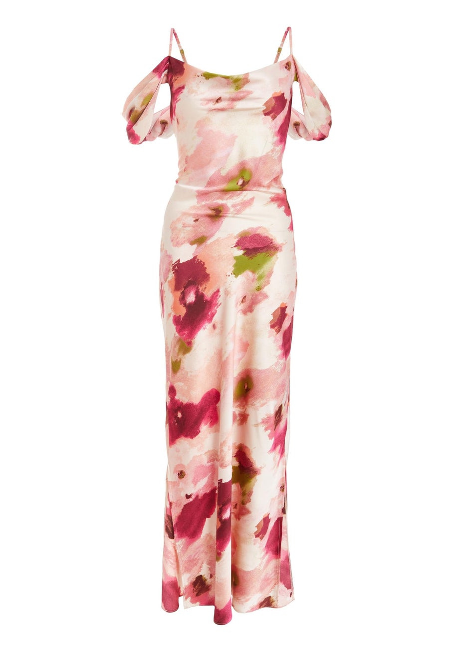 Quiz Pink Marble Print Drop Shoulder Maxi Dress