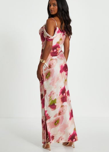 Quiz Pink Marble Print Drop Shoulder Maxi Dress