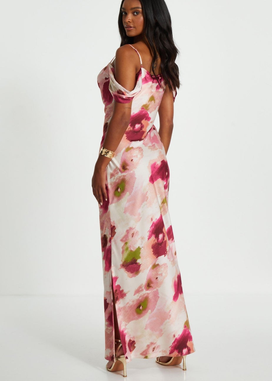 Quiz Pink Marble Print Drop Shoulder Maxi Dress