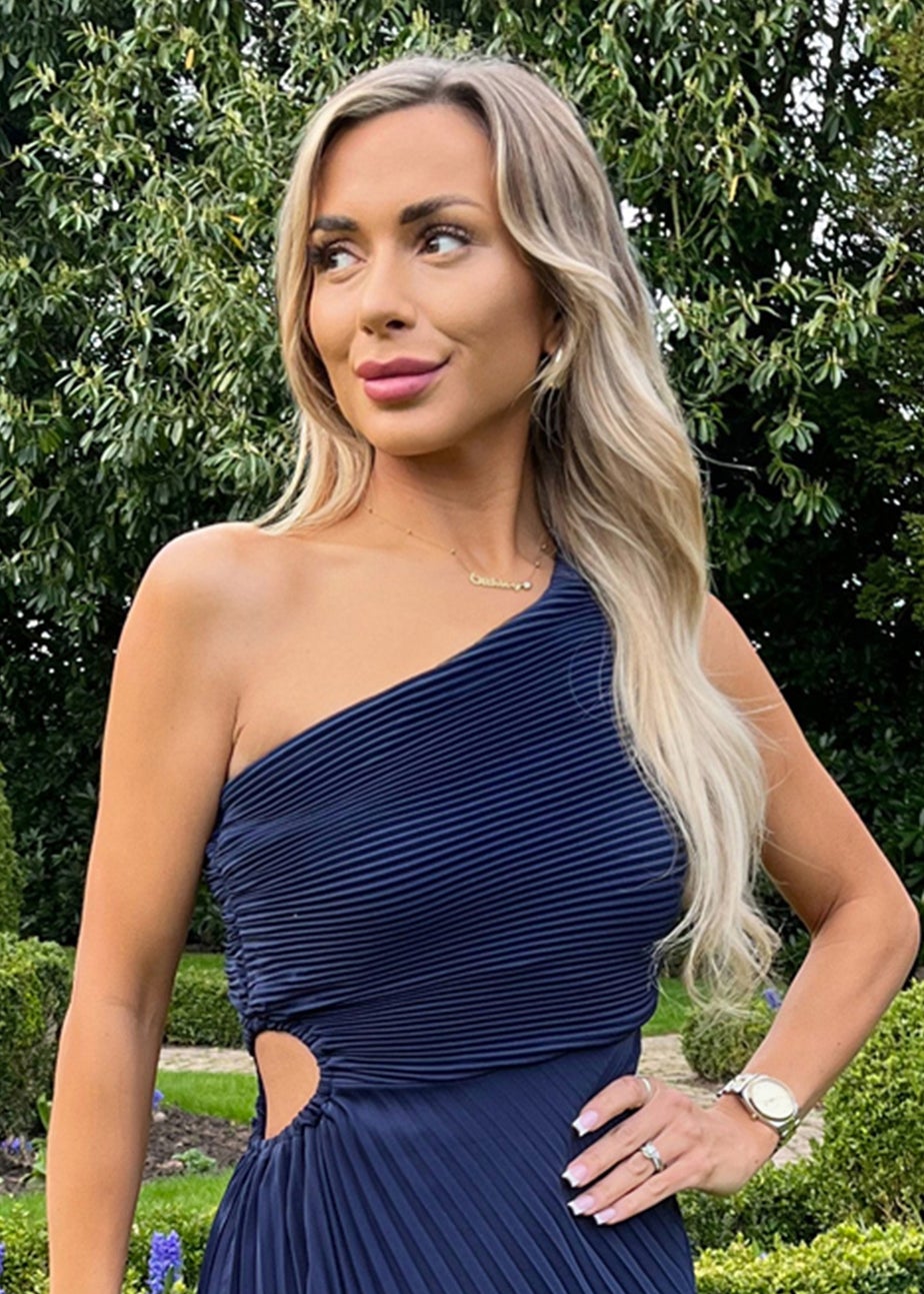 AX Paris Navy One Shoulder Cut Out Pleated Midi Dress