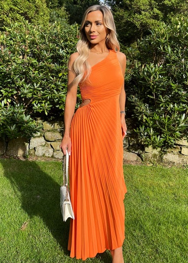 AX Paris Orange One Shoulder Cut Out Pleated Midi Dress