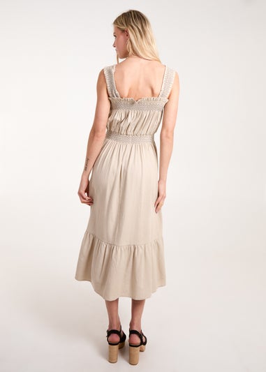 Blue Vanilla Stone Shirred Detail Midi Dress