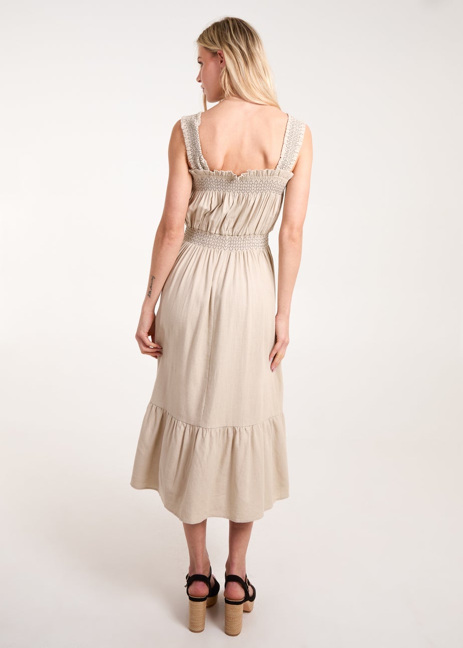 Blue Vanilla Stone Shirred Detail Midi Dress