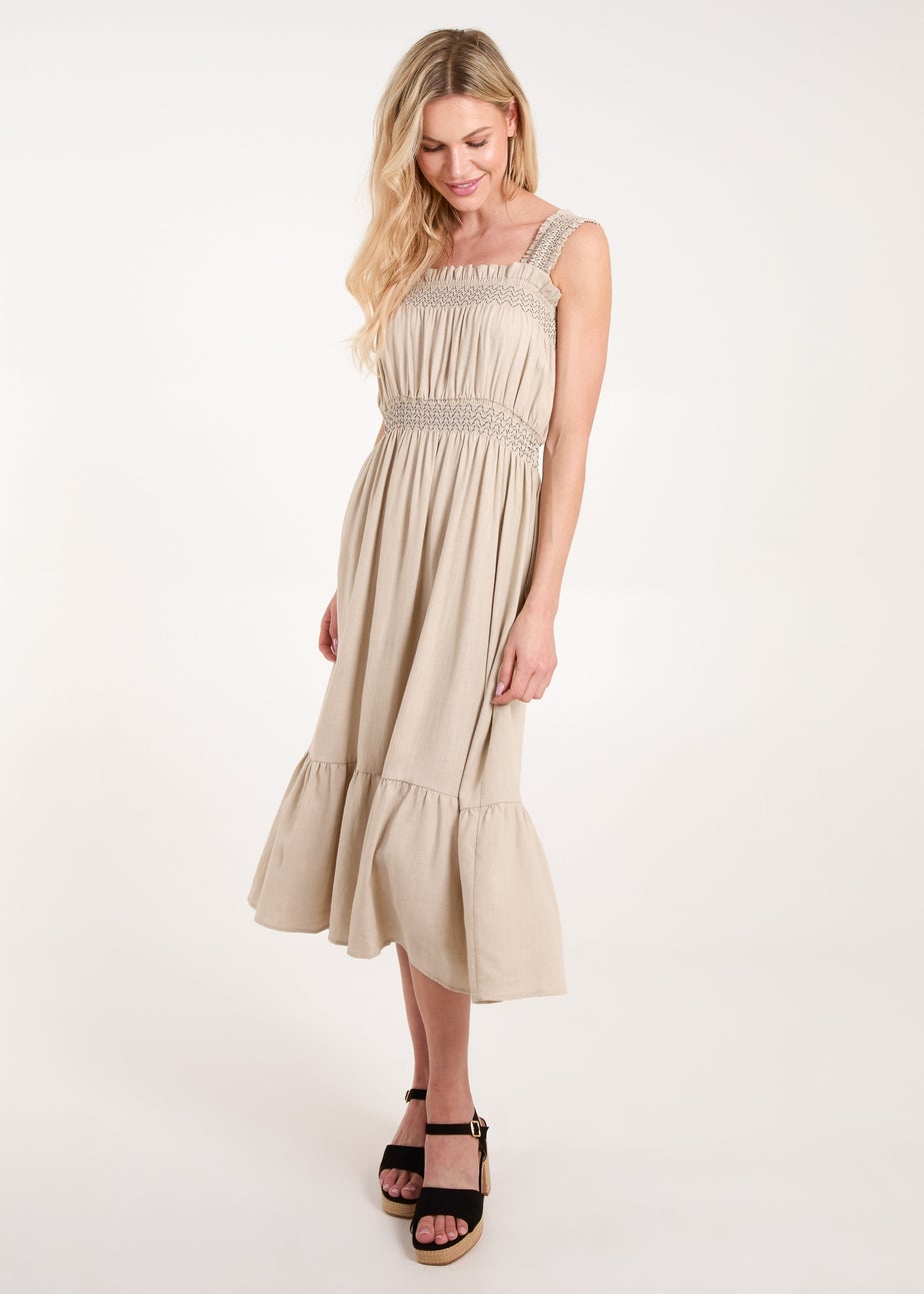 Blue Vanilla Stone Shirred Detail Midi Dress