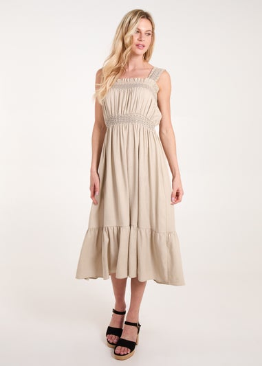 Blue Vanilla Stone Shirred Detail Midi Dress