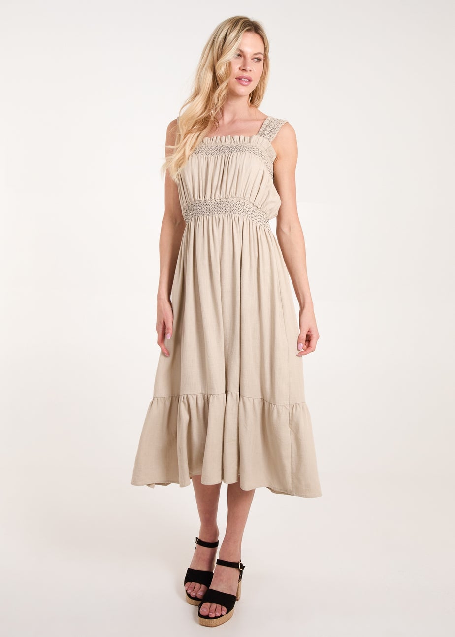 Blue Vanilla Stone Shirred Detail Midi Dress