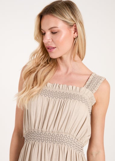 Blue Vanilla Stone Shirred Detail Midi Dress