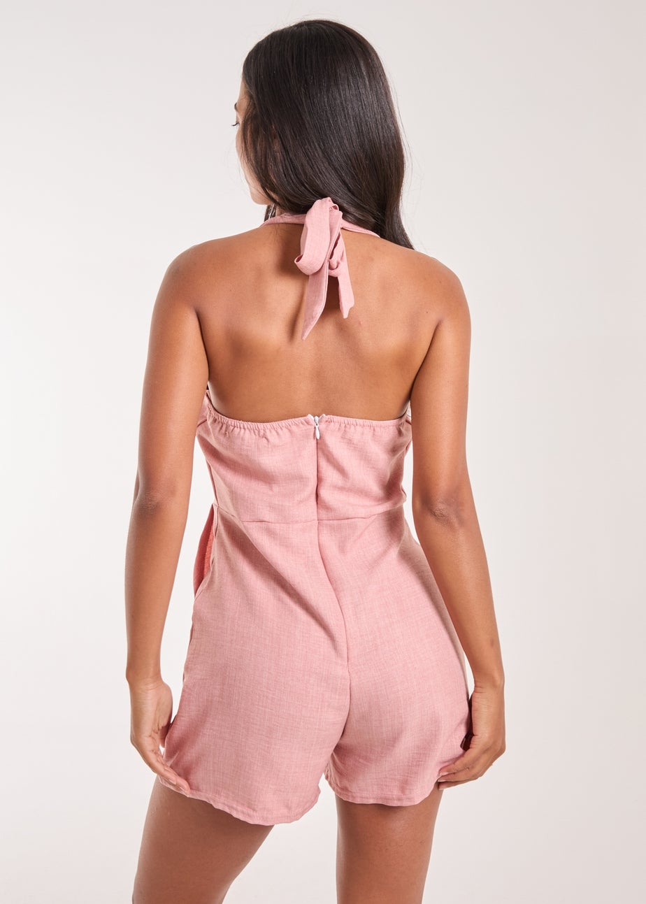Pink Vanilla Pink Linen Style Halter Playsuit
