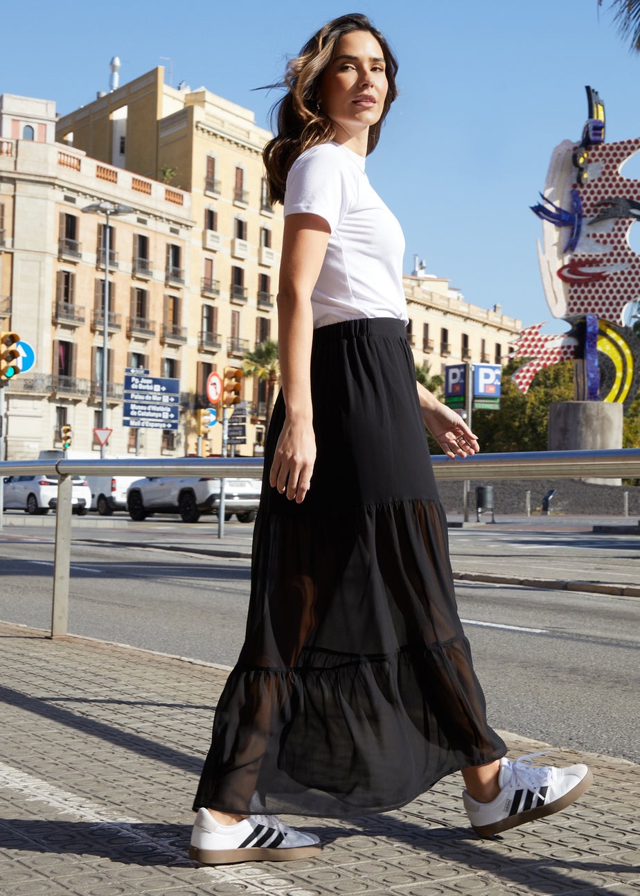 Threadbare Black Alice Tiered Frill Maxi Skirt