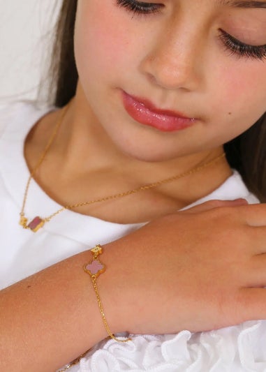 Say It With Children's Gold Pink Clover Bracelet