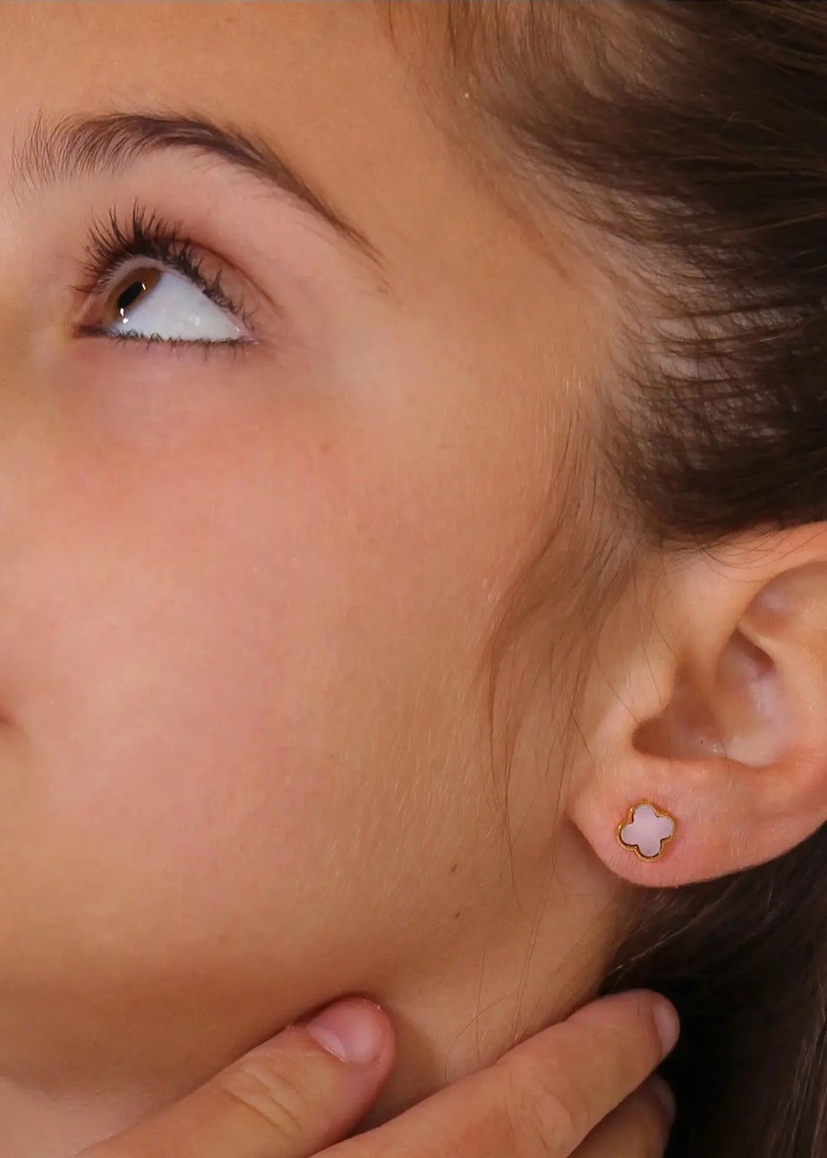 Say It With Children's Gold Pink Clover Earrings