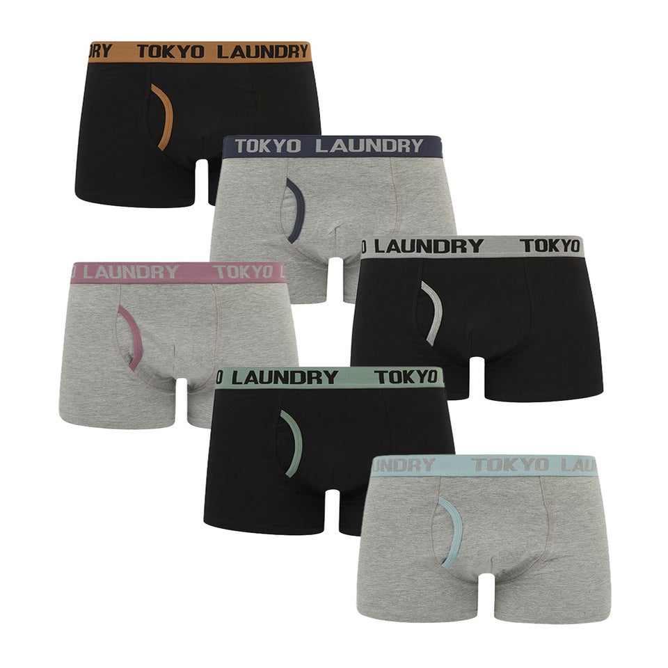 Tokyo Laundry Black & Grey Cotton 6-Pack Boxers
